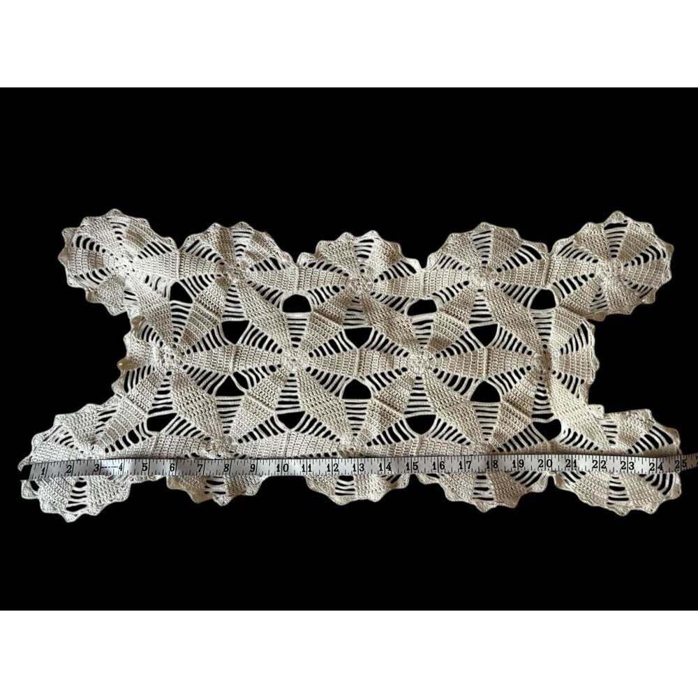 Handcrafted Crochet Lace Table Runner Dresser Scarf 25.5" x 11" Cream Vintage